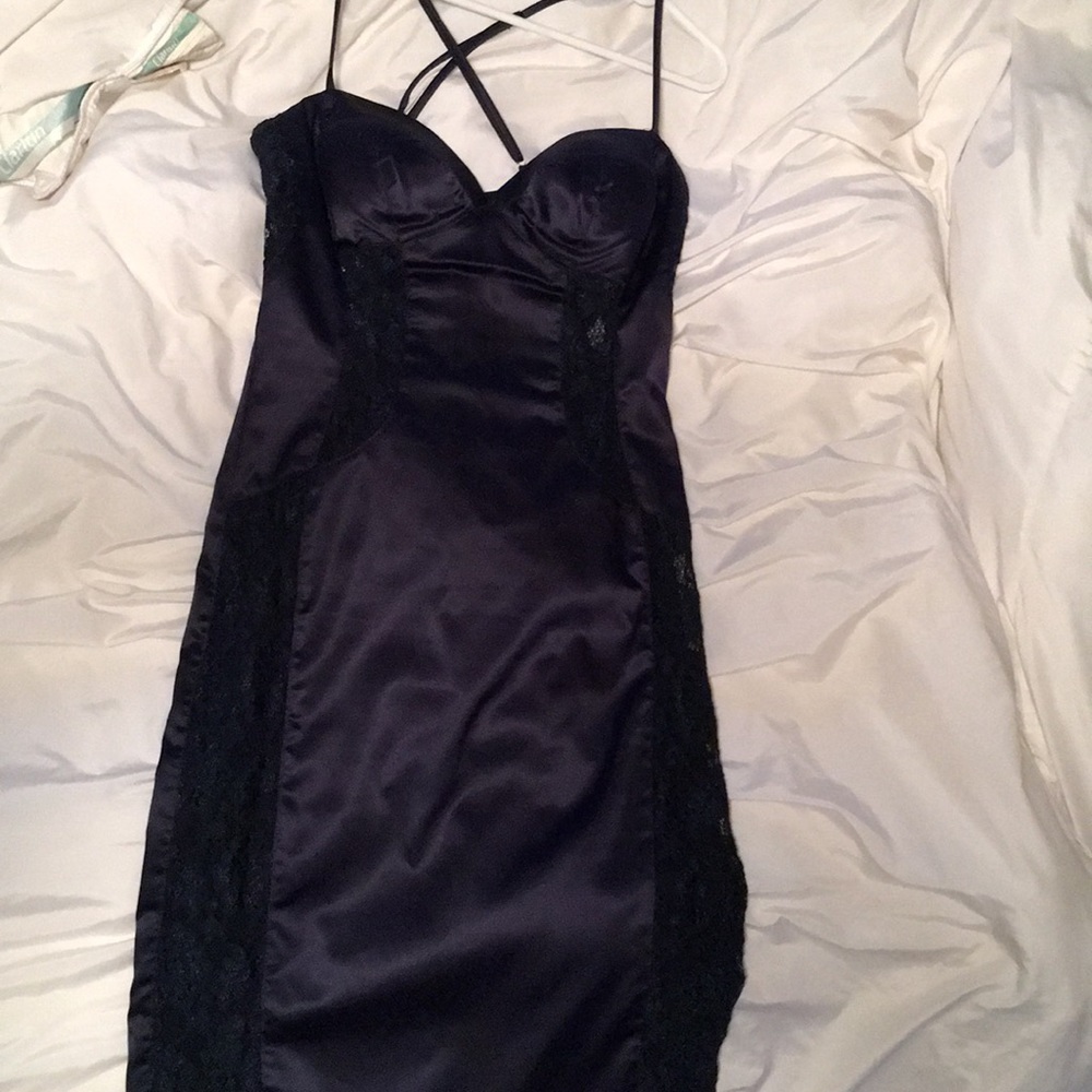 Silky laced sides Navy blue dress